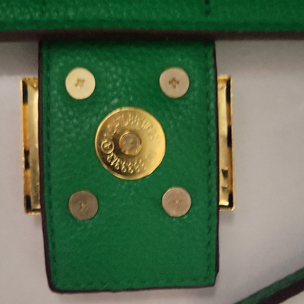 Green Leather Crossbody Bag with Gold Buckle - Picture 6 of 6